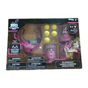 Realtree Girl Slingshot Toy Game Set  5 Foam Balls and 3 Plastic Cans - Open Box